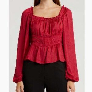 Melrose & Market Women's Red Long Sleeve Peplum Top